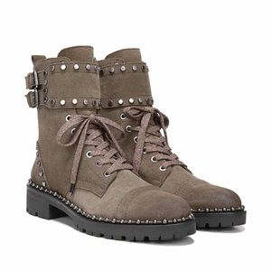 Sam Edelman Jennifer Suede Combat Boots Dark Taupe